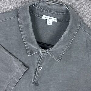 James Perse Sueded Jersey Polo Shirt Men XL 4 Gray Golf Summer Stretch Pima USA